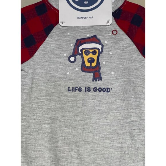 Life Is Good Infant Romper & Hat 2 Piece Set Infants 0/3M Red Buffalo Plaid - Picture 2 of 5